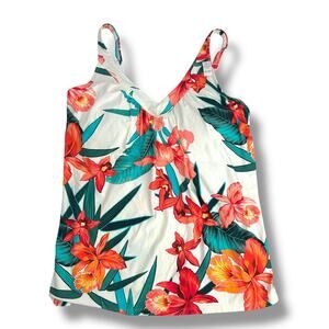 NEW Coco Reef White Orange Floral Tankini Top Size 34DD Big Bust Swimsuit Beach